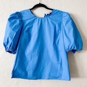Blue Puff-Sleeve Blouse